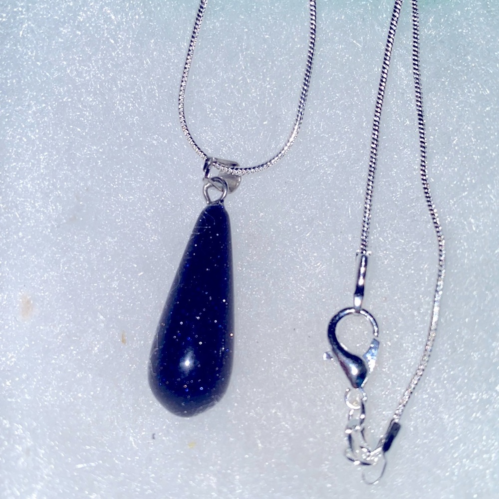 Boho Hippie Blue Goldstone Sterling Silver 24” Necklace